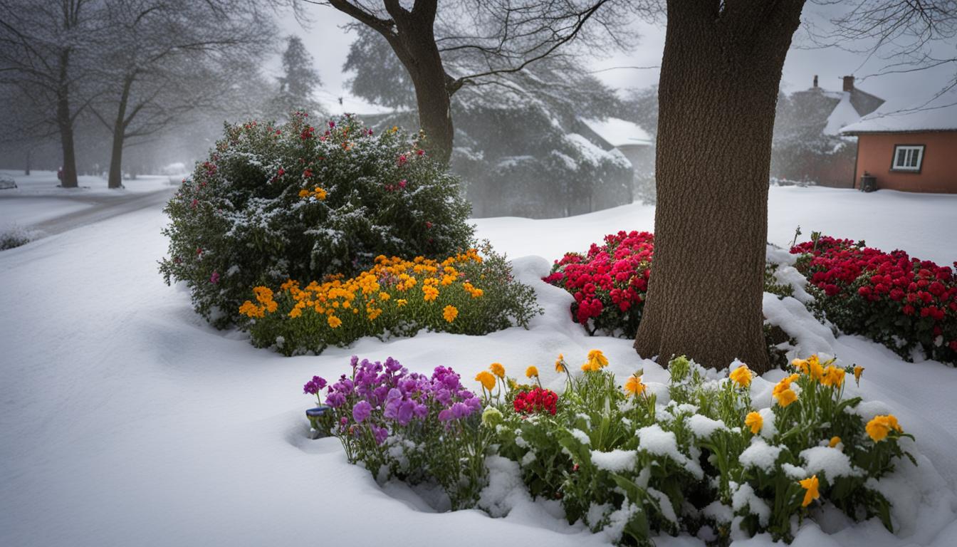 Fleurs de jardin sous la neige