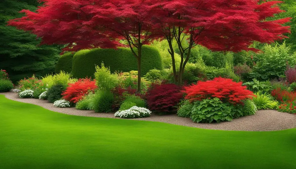 jardin avec plantes vivaces feuillage rouge