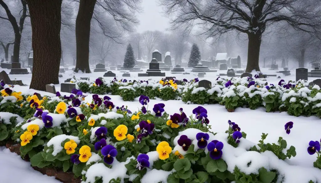 pensées fleurs pour cimetière en hiver